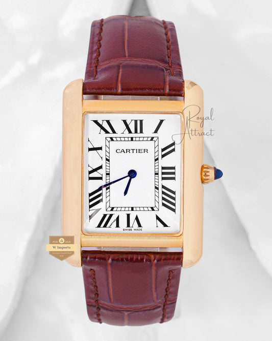 Latest Collection Yellow Gold Case With White Dial & Brown Leather Strap Watch