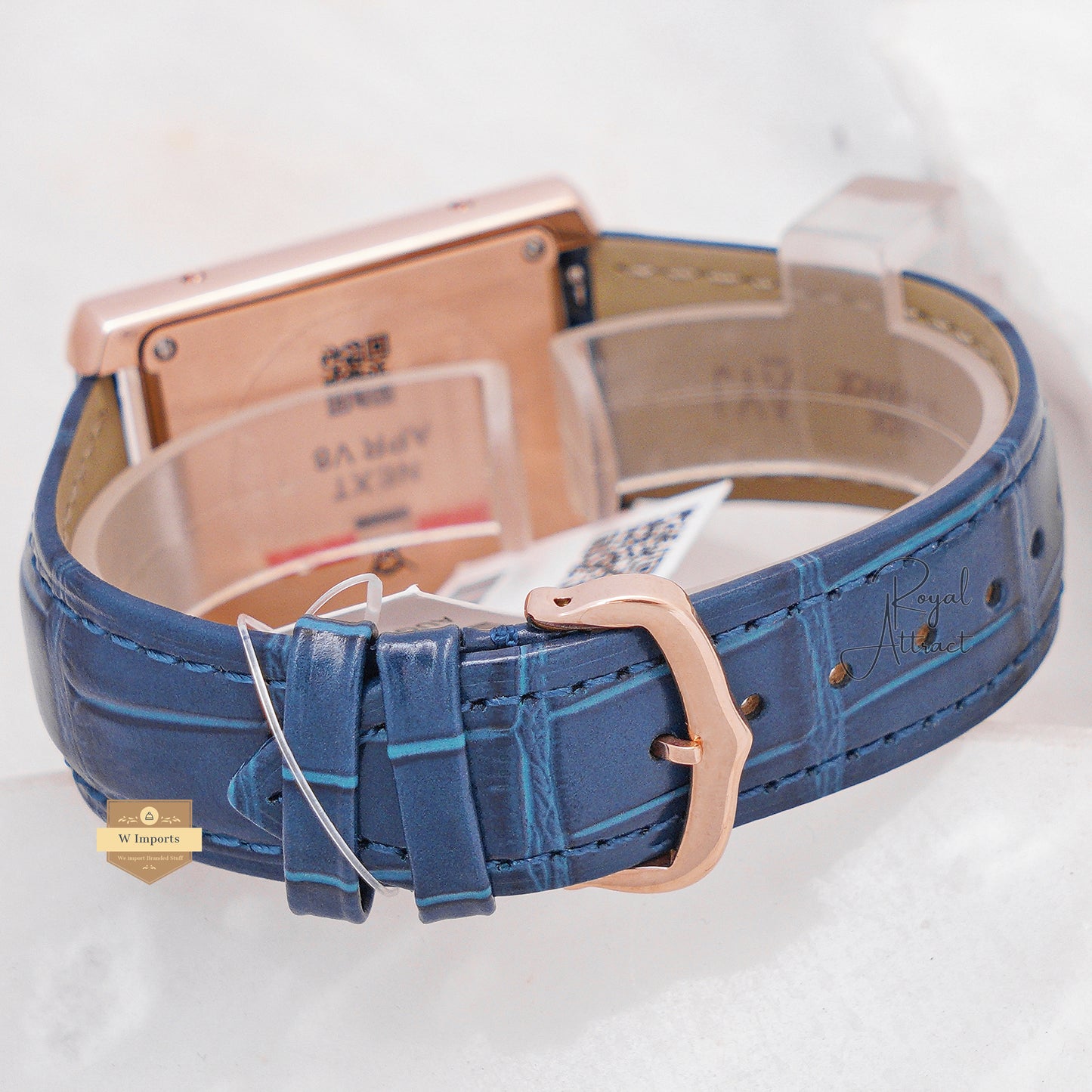 Latest Collection Rose Gold Case With Blue Dial & Leather Strap Watch