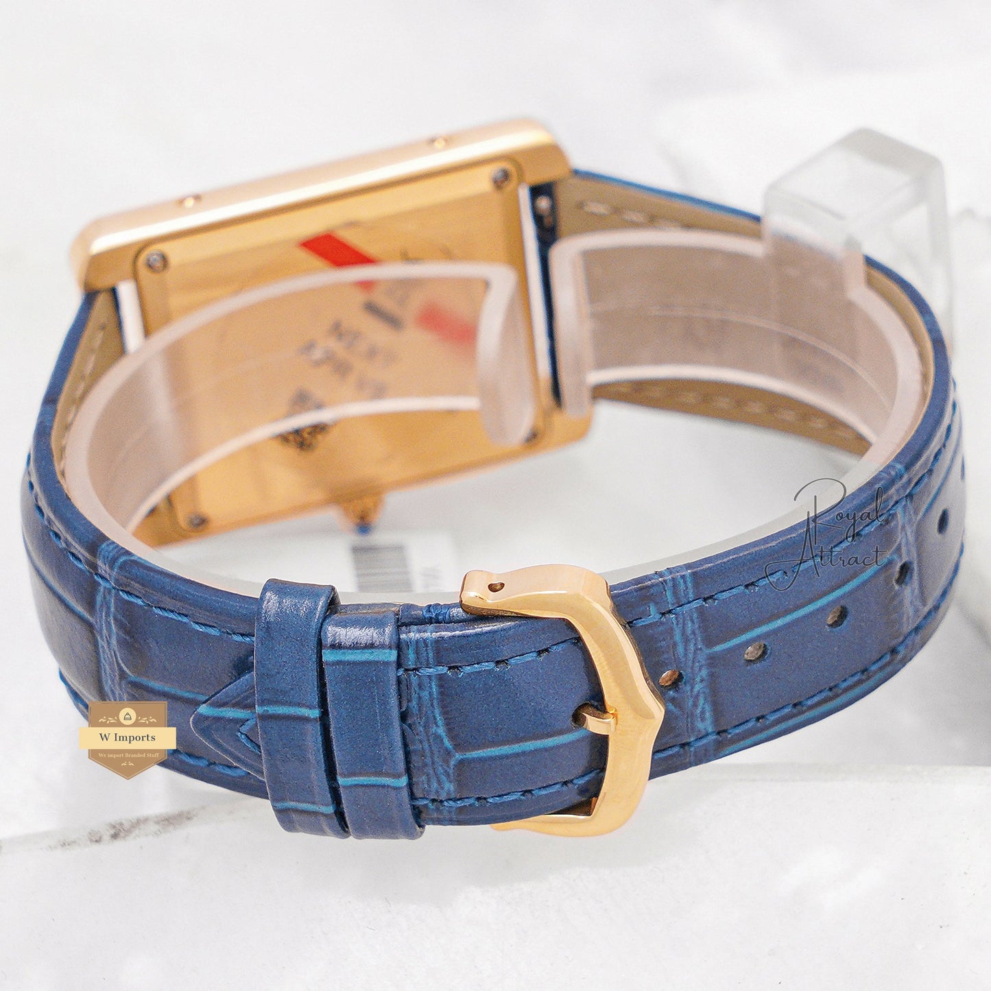 Latest Collection Yellow Gold Case With White Dial & Blue Leather Strap Watch