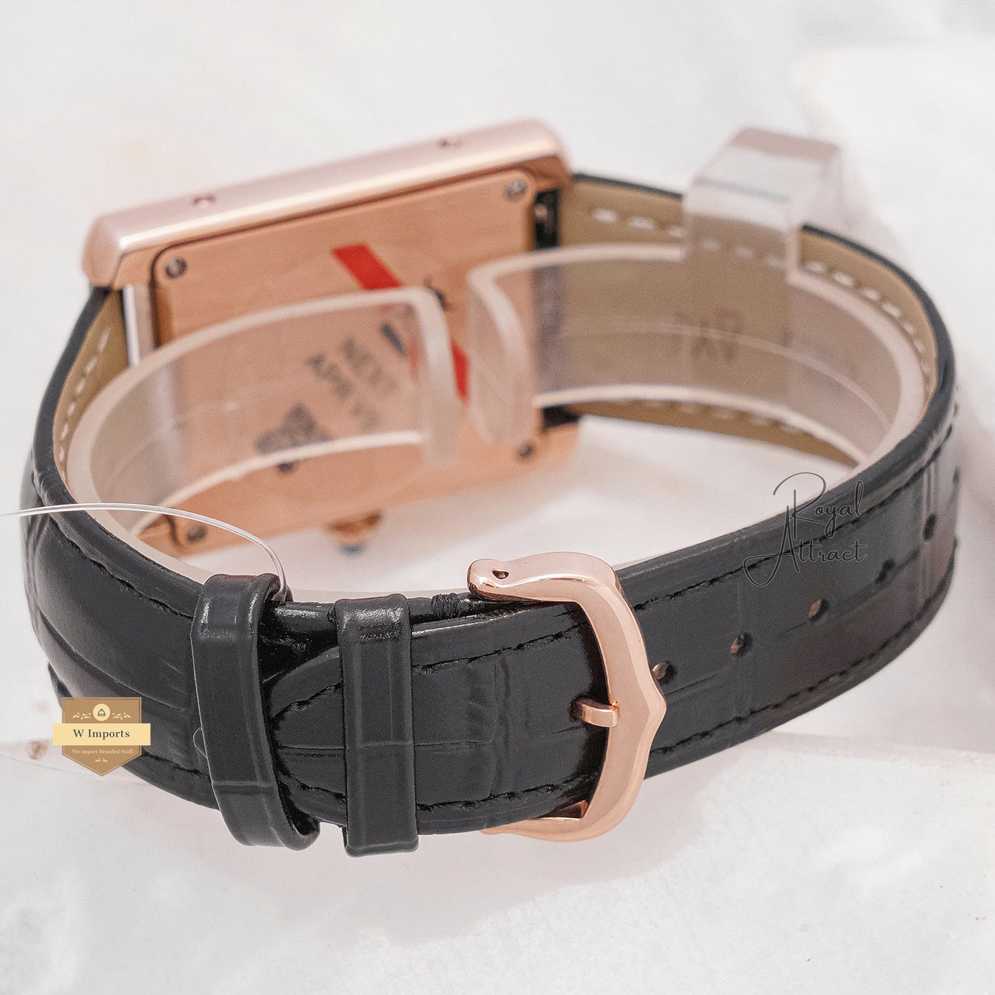 Latest Collection Rose Gold Case With Black Dial & Leather Strap Watch
