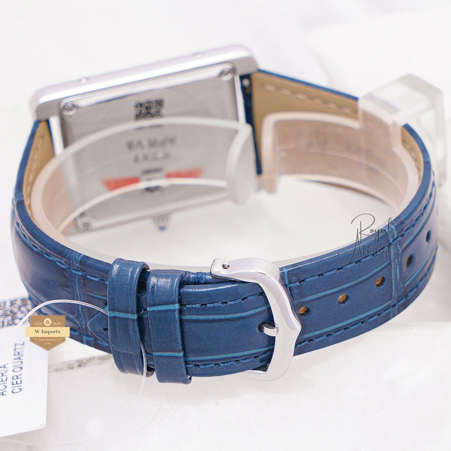 Latest Collection Silver Stone Bezel Case With Blue Dial & Leather Strap Watch