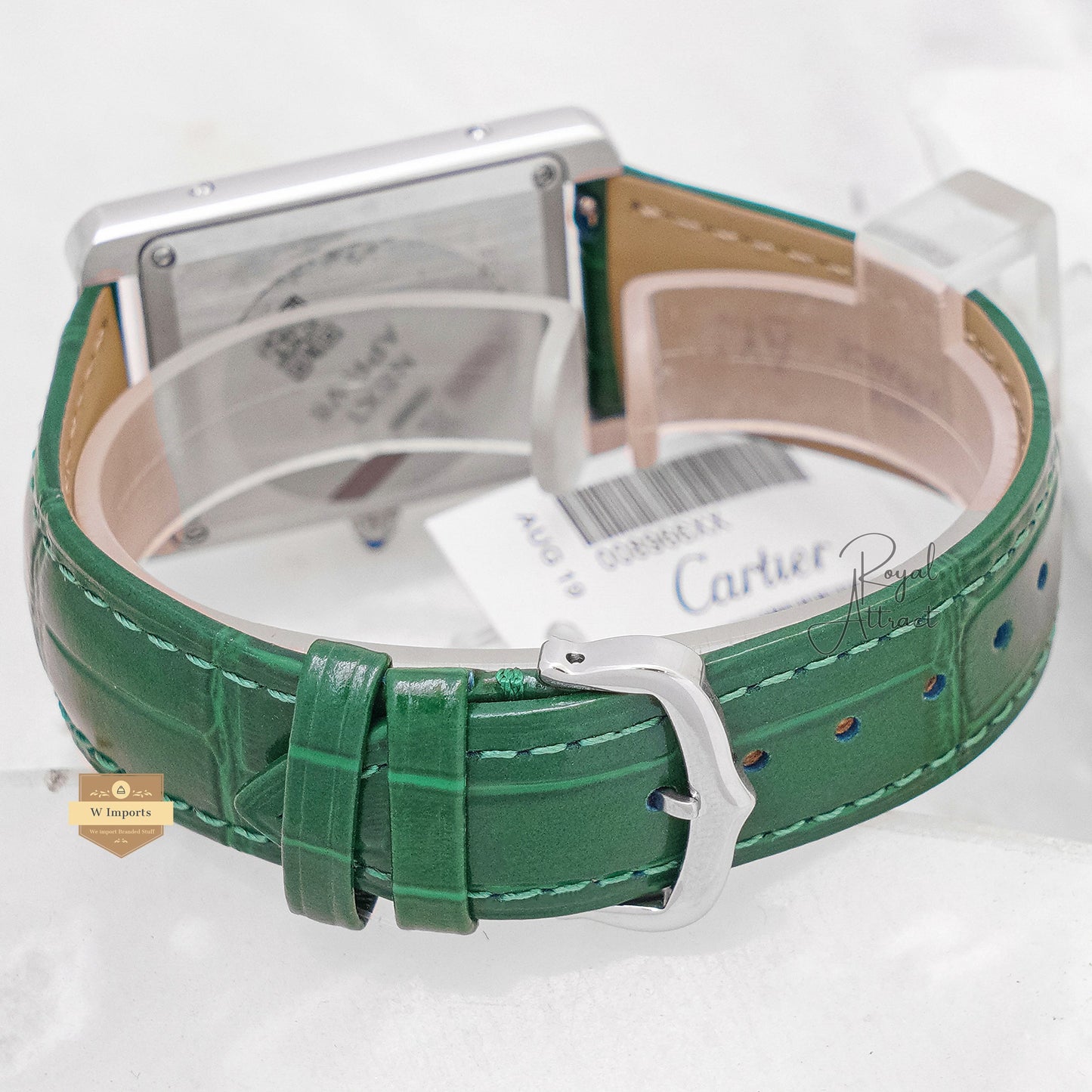 Latest Collection Silver Case With White Dial & Green Leather Strap Watch For Men
