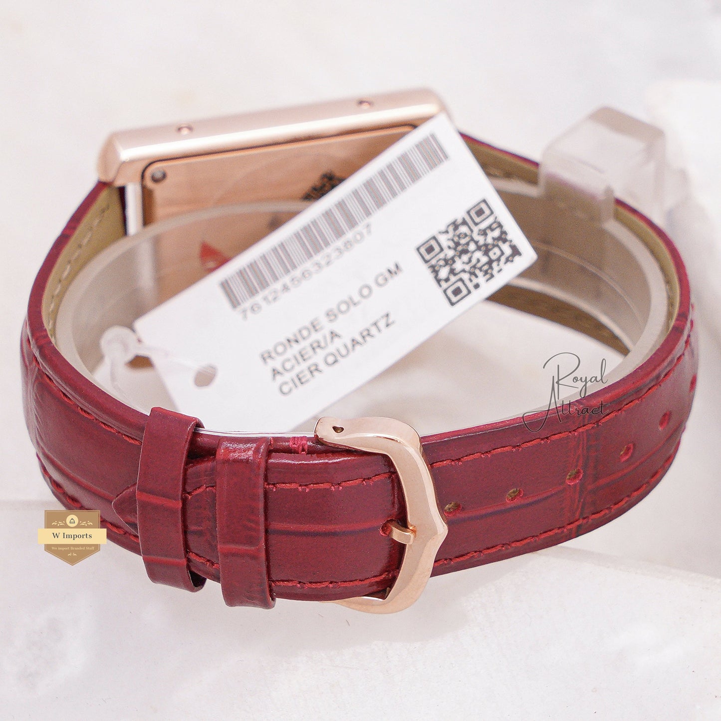 Latest Collection Rose Gold Stone Case With Maroon Dial & Leather Strap Watch