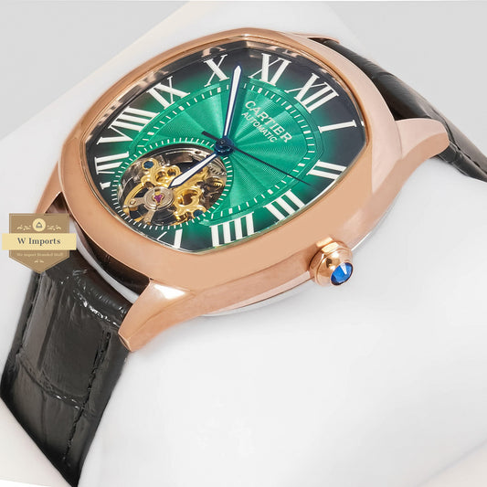 LATEST COLLECTION TOURBILLON ROSE GOLD CASE WITH GREEN DIAL & LEATHER STRAP