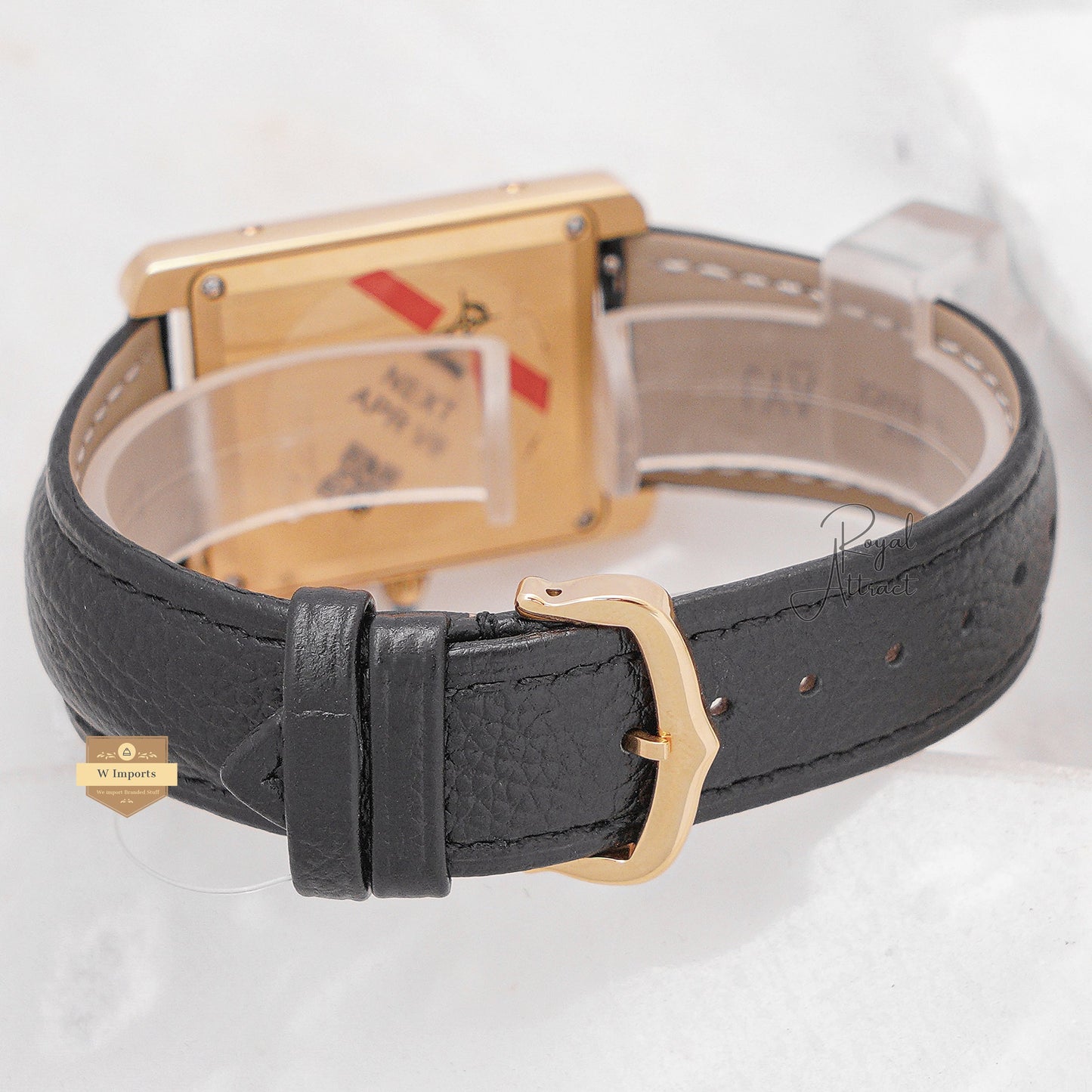 Latest Collection Yellow Gold Case With White Dial & Black Leather Strap Watch