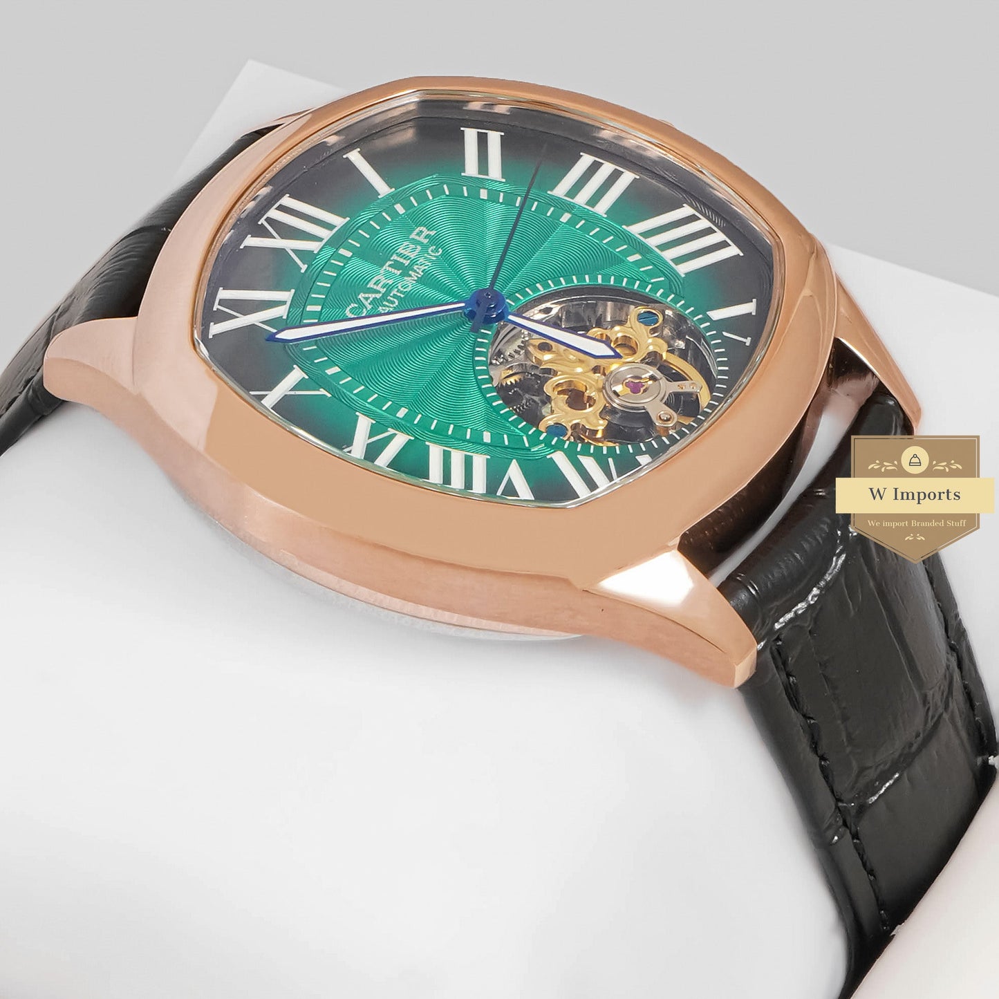 LATEST COLLECTION TOURBILLON ROSE GOLD CASE WITH GREEN DIAL & LEATHER STRAP