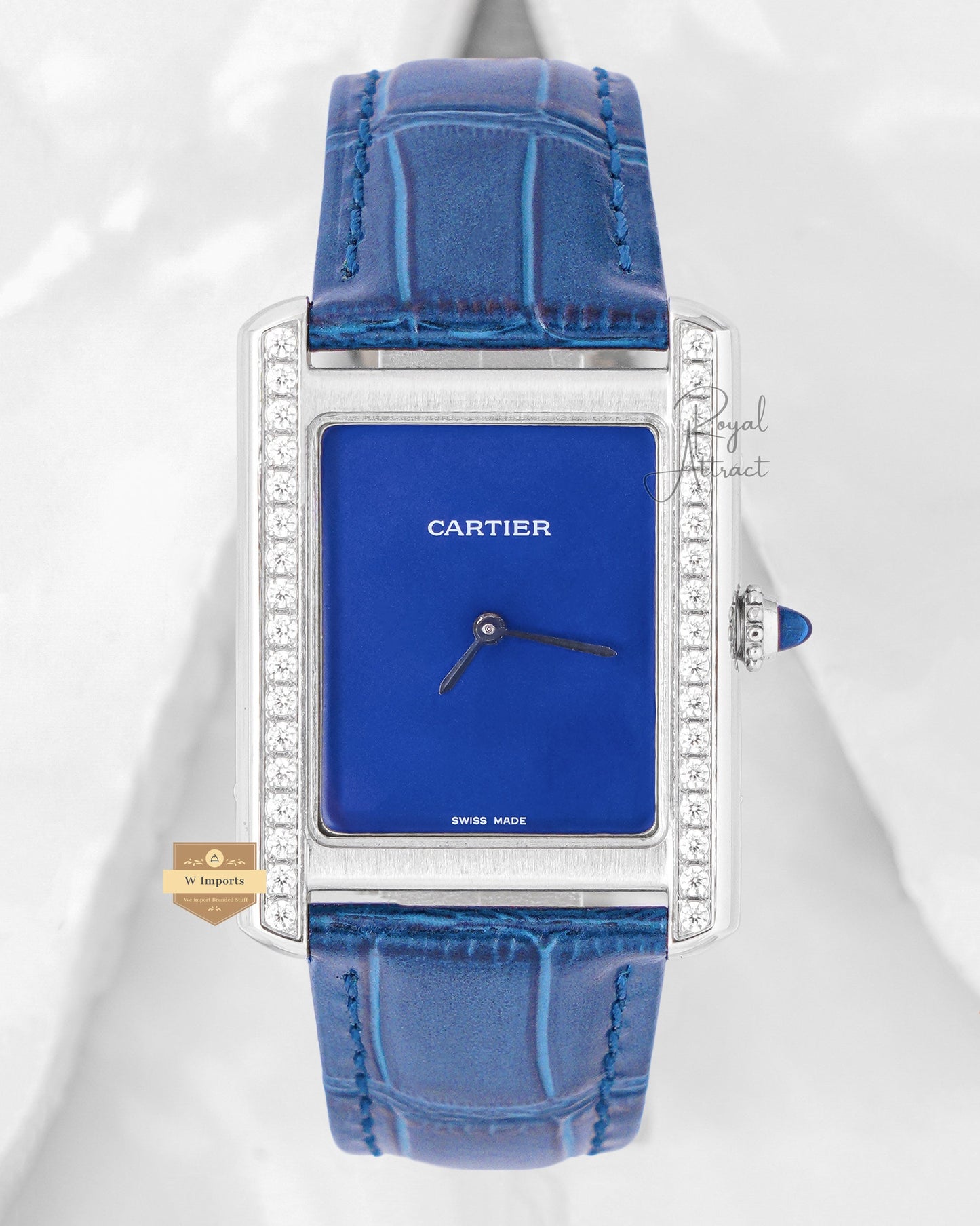 Latest Collection Silver Stone Bezel Case With Blue Dial & Leather Strap Watch