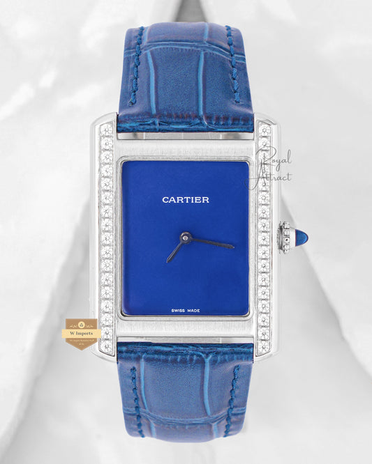 Latest Collection Silver Stone Bezel Case With Blue Dial & Leather Strap Watch