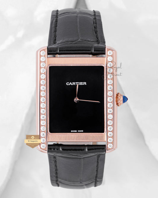 Latest Collection Rose Gold Stone Case With Black Dial & Leather Strap Watch