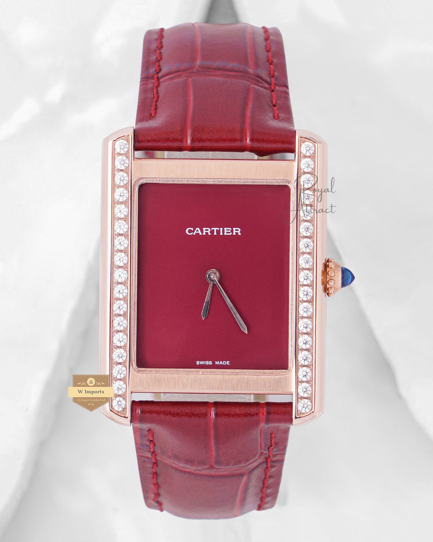 Latest Collection Rose Gold Stone Case With Maroon Dial & Leather Strap Watch