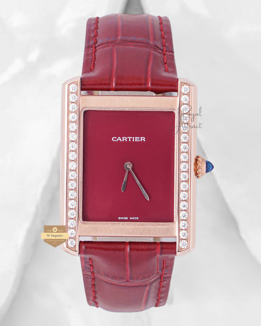 Latest Collection Rose Gold Stone Case With Maroon Dial & Leather Strap Watch