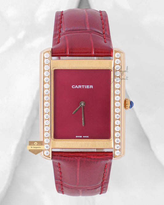 Latest Collection Yellow Gold Stone Case With Maroon Dial & Leather Strap Watch