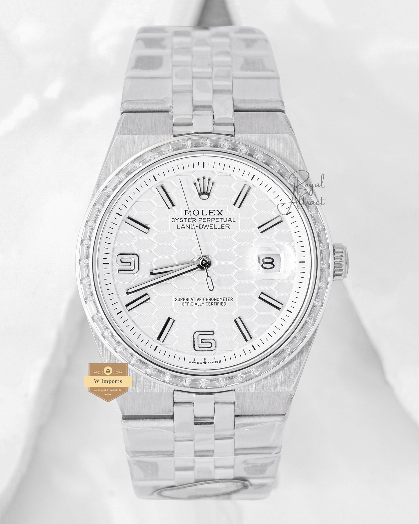 LATEST COLLECTION LD 40 SILVER WITH WHITE DIAL STONE BEZEL AUTOMATIC WATCH OZ MADE
