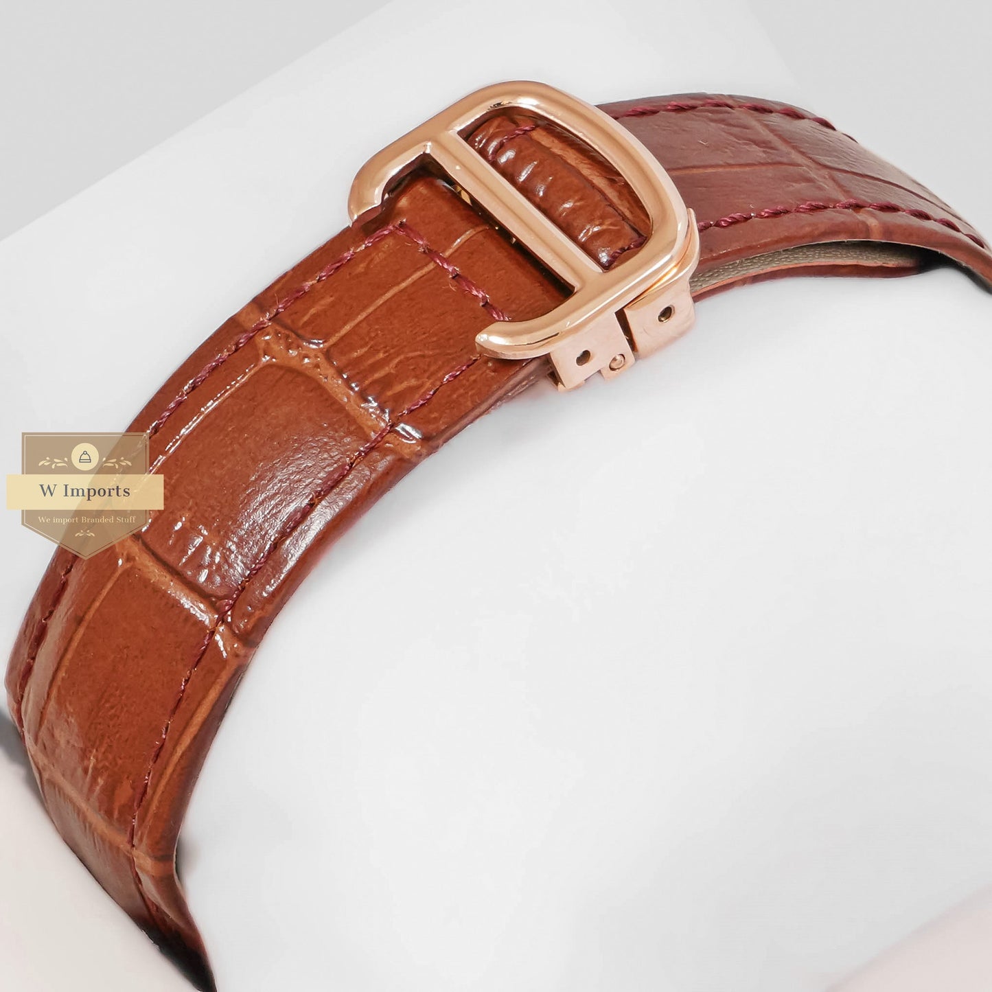 LATEST COLLECTION TOURBILLON MOON PHASE ROSE GOLD CASE WITH WHITE SKELETON DIAL & BROWN LEATHER STRAP