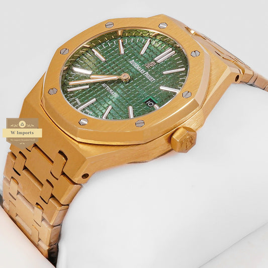 LATEST COLLECTION YELLOW GOLD WITH GREEN DIAL CHAIN WATCH