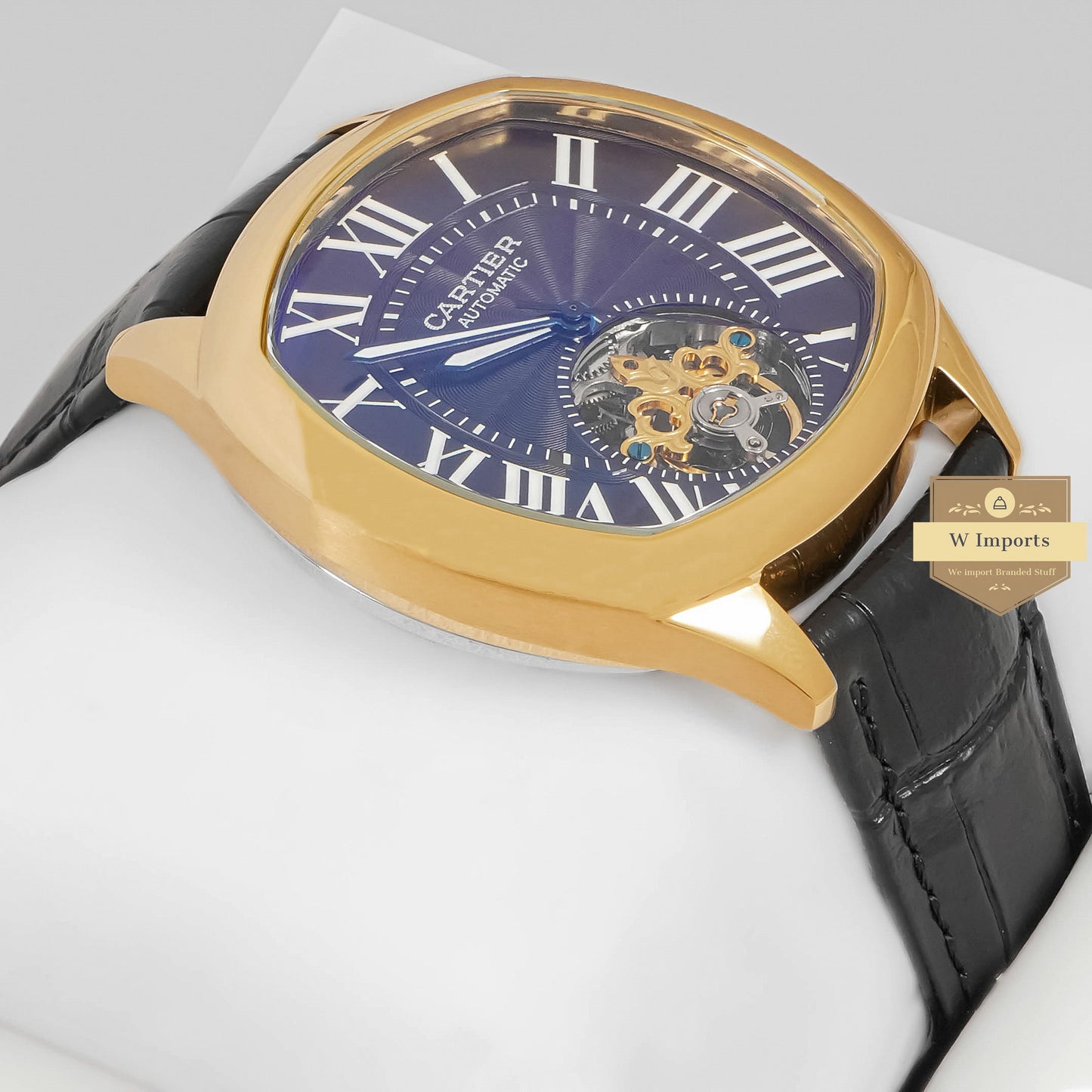 LATEST COLLECTION TOURBILLON YELLOW GOLD CASE WITH BLACK DIAL & LEATHER STRAP