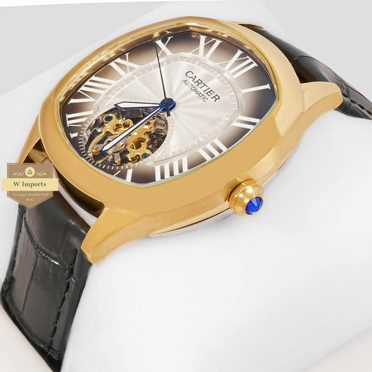 LATEST COLLECTION TOURBILLON YELLOW GOLD CASE WITH BROWN DIAL & LEATHER STRAP
