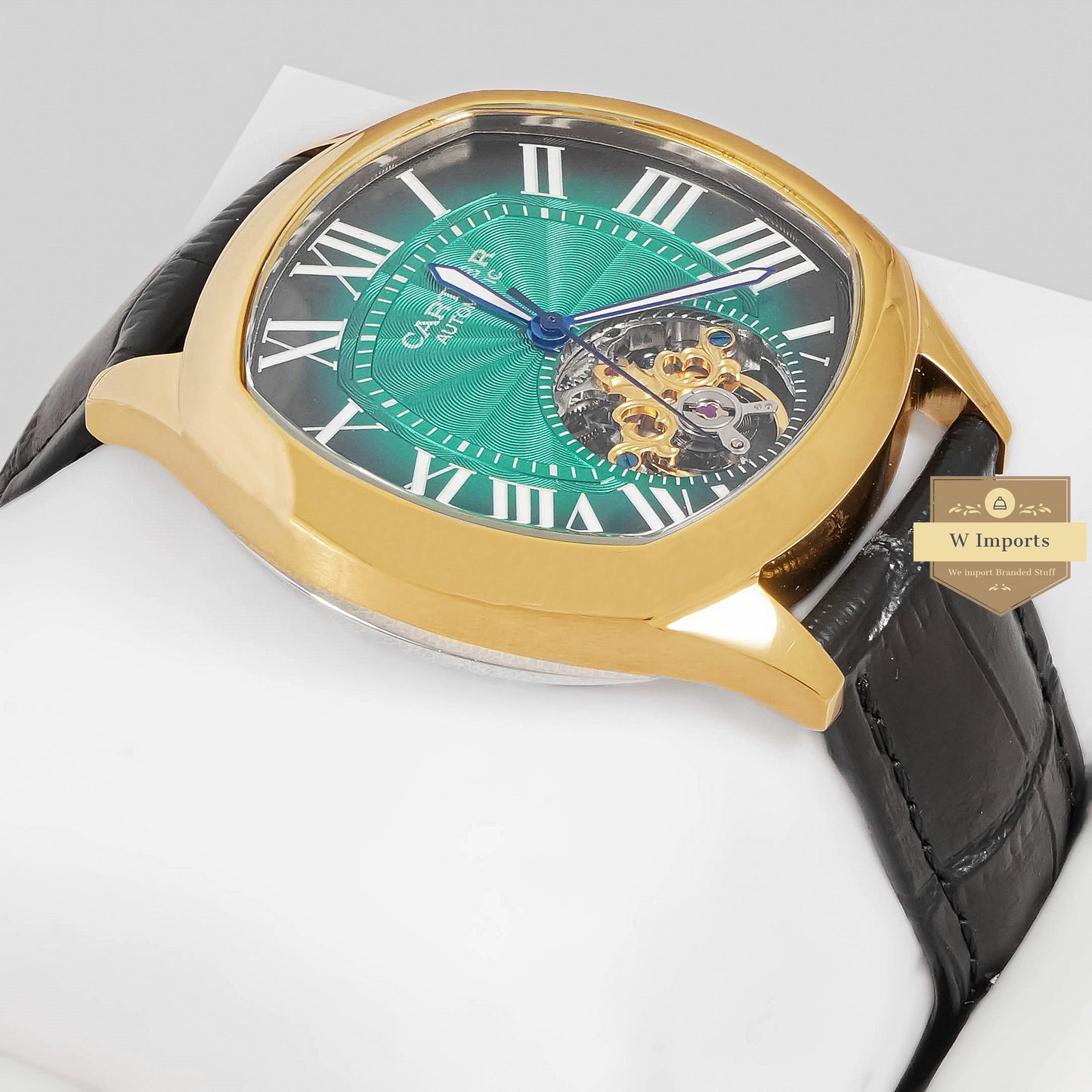 LATEST COLLECTION TOURBILLON YELLOW GOLD CASE WITH GREEN DIAL & LEATHER STRAP