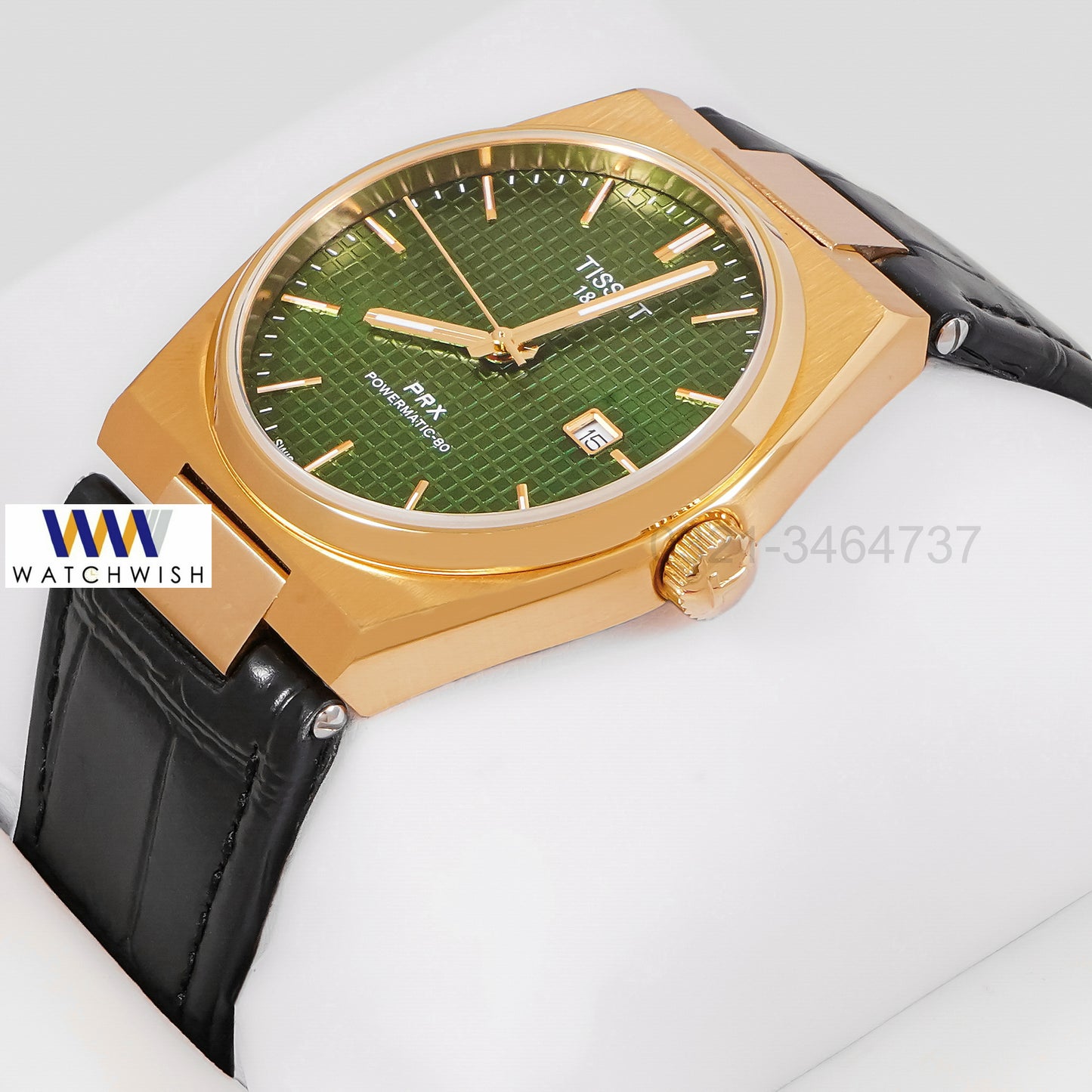 LATEST COLLECTION PRX YELLOW GOLD CASE WITH GREEN DIAL FLUTTED BEZEL & LEATHER STRAP