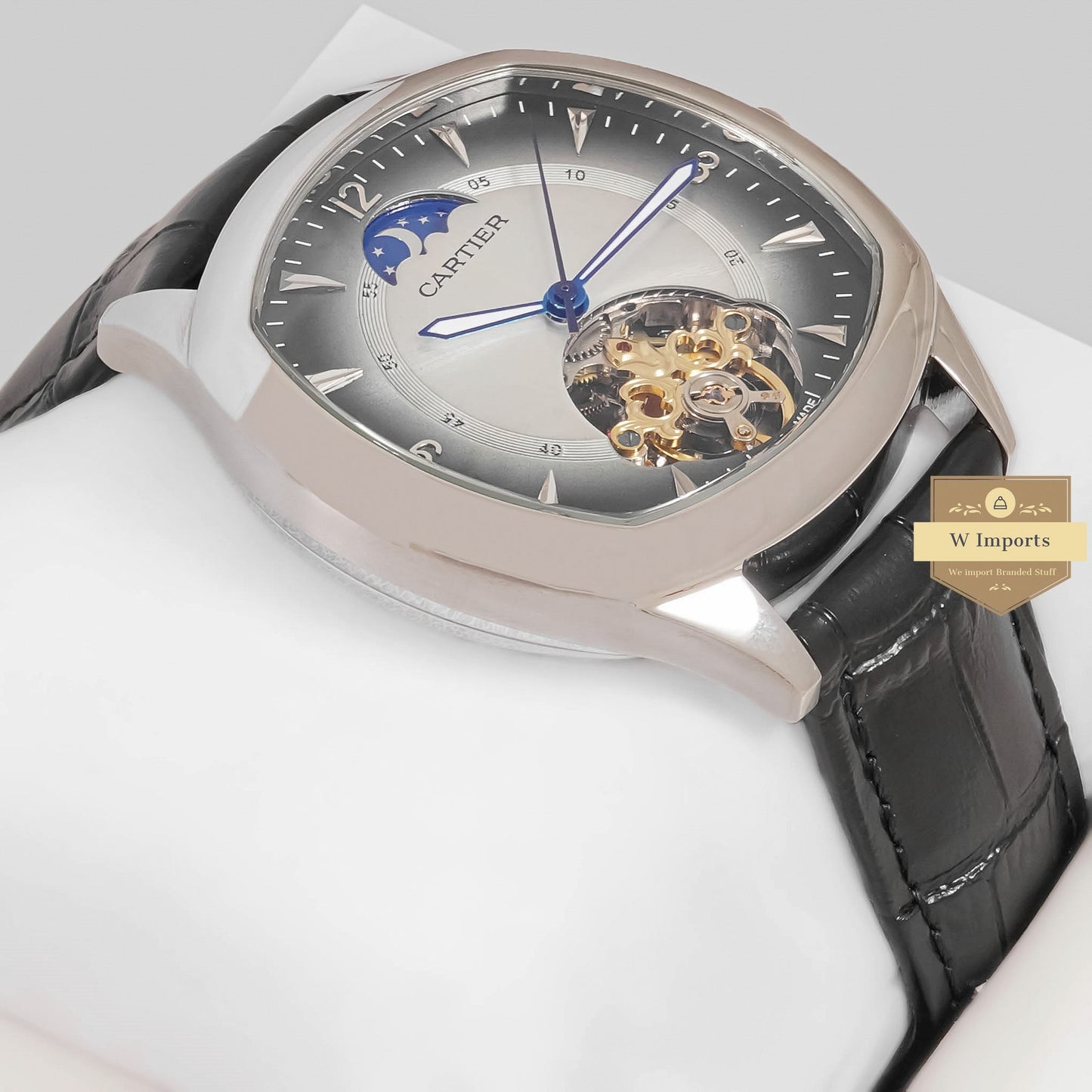 LATEST COLLECTION TOURBILLON SILVER CASE WITH DEEP WHITE DIAL AND LEATHER STRAP