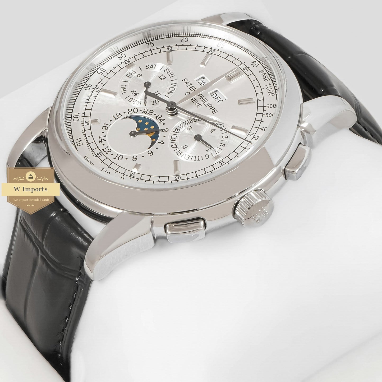 LATEST COLLECTION CHRONOGRAPH SILVER CASE WITH DIAL & BLACK LEATHER STRAP