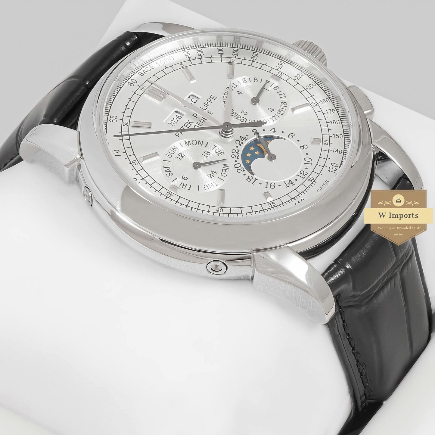 LATEST COLLECTION CHRONOGRAPH SILVER CASE WITH DIAL & BLACK LEATHER STRAP