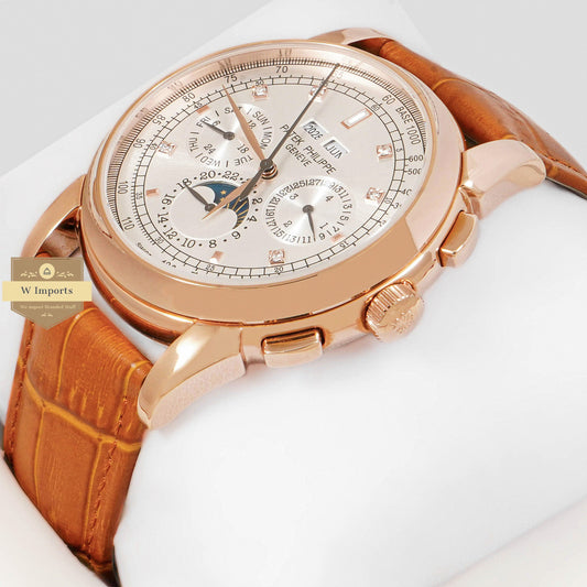 LATEST COLLECTION CHRONOGRAPH ROSE GOLD CASE WITH SILVER DIAL & BROWN LEATHER STRAP