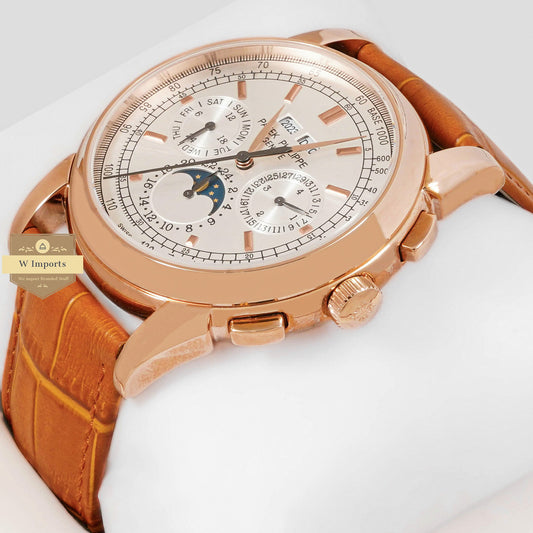 LATEST COLLECTION CHRONOGRAPH ROSE GOLD CASE WITH SILVER DIAL & BROWN LEATHER STRAP