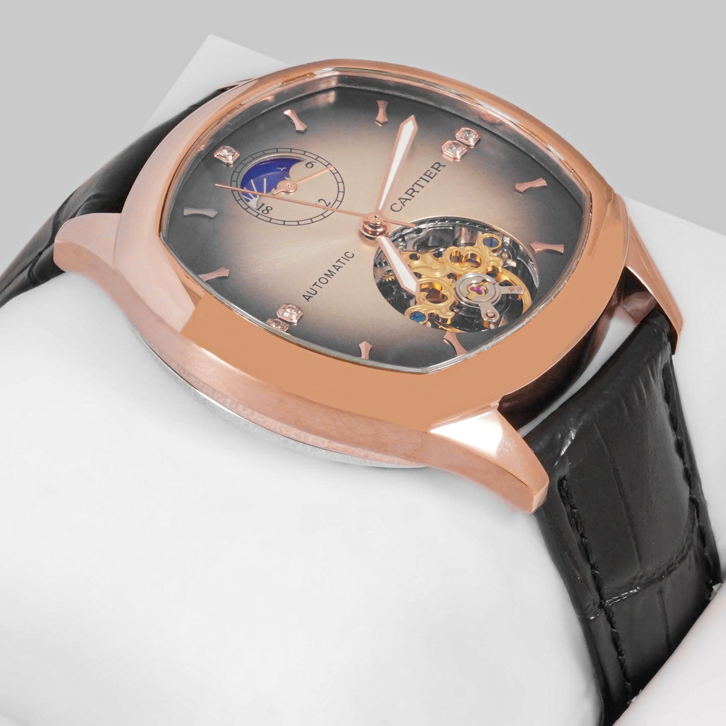 LATEST COLLECTION TOURBILLON ROSE GOLD CASE WITH BROWN DIAL & BLACK LEATHER STRAP