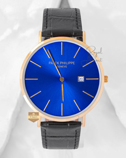 Latest Collection Rose Gold Case With Blue Dial & Leather Strap