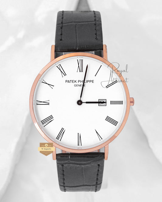 Latest Collection Rose Gold Case With White Dial & Leather Strap
