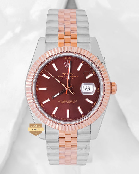 LATEST COLLECTION 41 TWO TONE ROSE GOLD WITH BROWN DIAL FLUTED BEZEL AUTOMATIC WATCH BP MADE