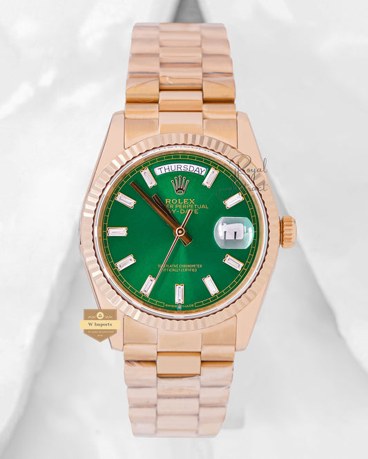 Latest Collection 36 Yellow Gold With Green Dial Stone Index Automatic Watch Bp Made