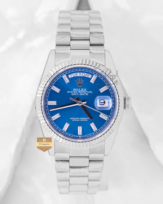 Latest Collection 36 Silver With Blue Dial Stone Index Automatic Watch Bp Made