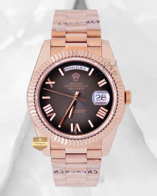 Latest Collection 40 Rose Gold With Gray Dial Roman Numerals & Fluted Bezel Automatic Watch BP Made