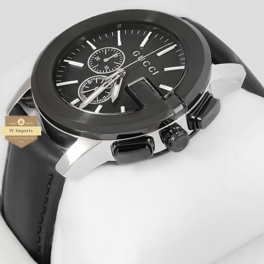 LATEST COLLECTION CHRONOGRAPH SILVER CASE WITH BLACK DIAL & LEATHER STRAP