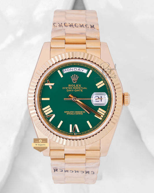 Latest Collection 40 Yellow Gold With Green Dial & Fluted Bezel Automatic Watch BP Made