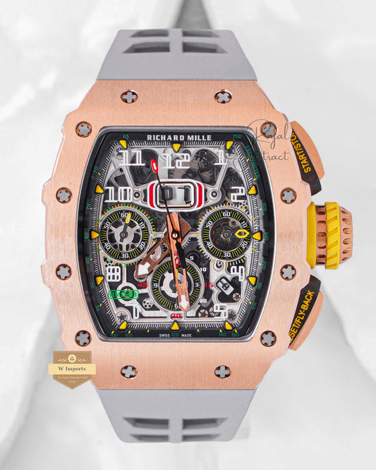 Latest Collection Chronograph Rose Gold Case Skeleton Dial With Gray Rubber Strap