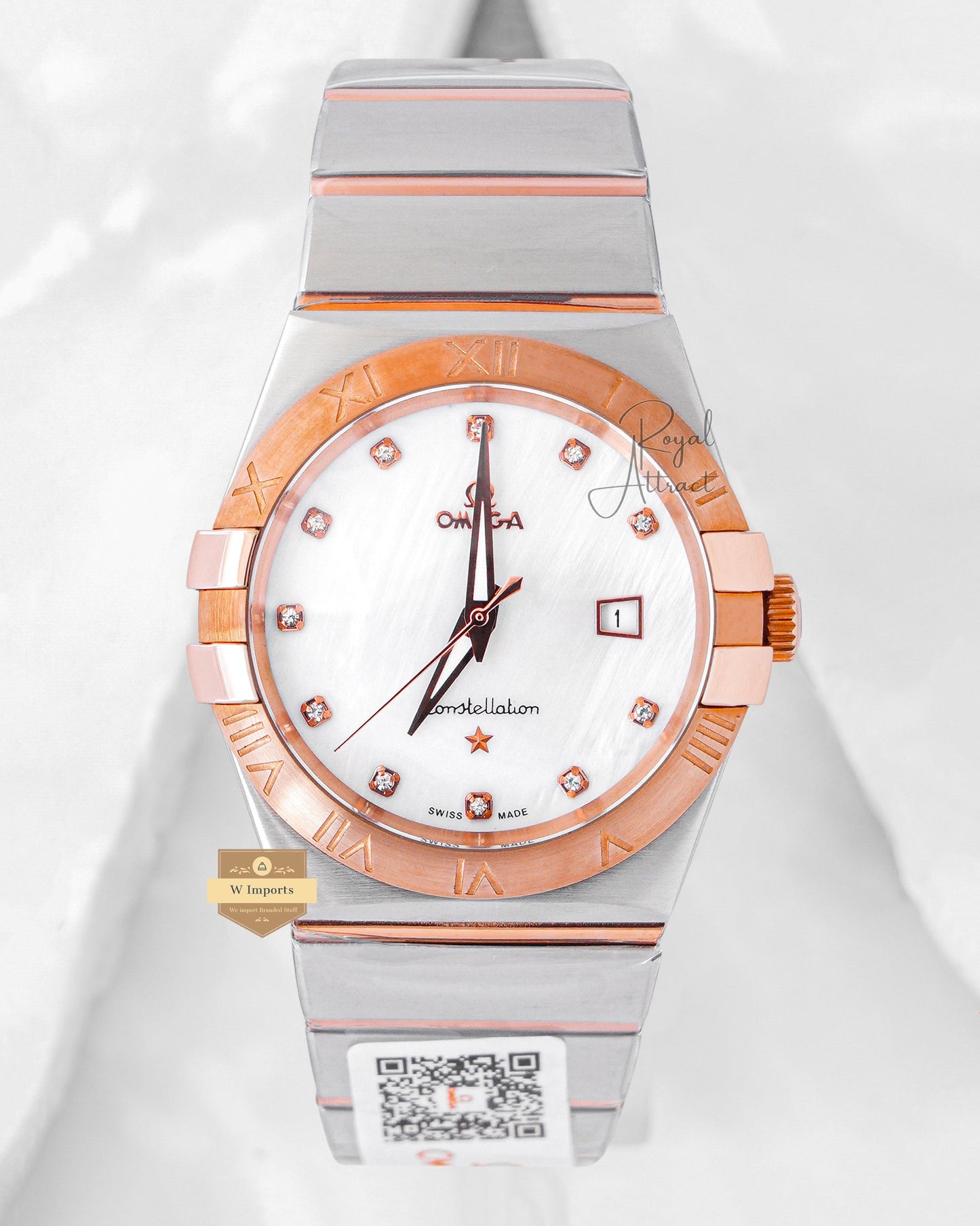 Latest Collection Two Tone Rose Gold With Marble Dial & Stone Figure