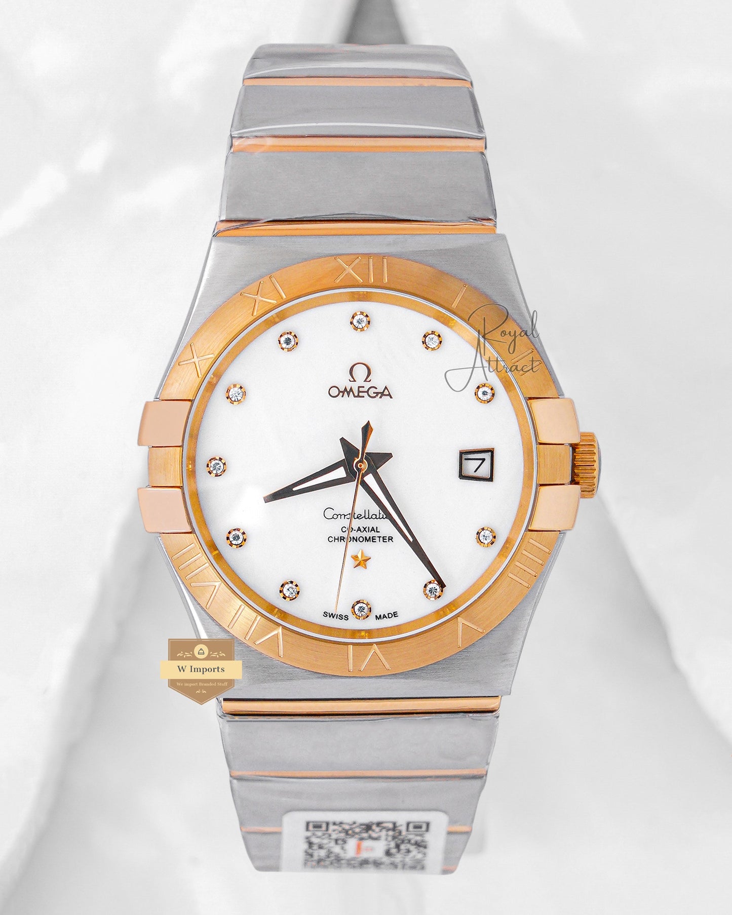 Latest Collection Two Tone Yellow Gold With Marble Dial & Stone Figure