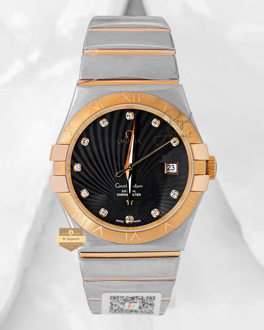 Latest Collection Two Tone Yellow Gold With Black Dial & Stone Figure