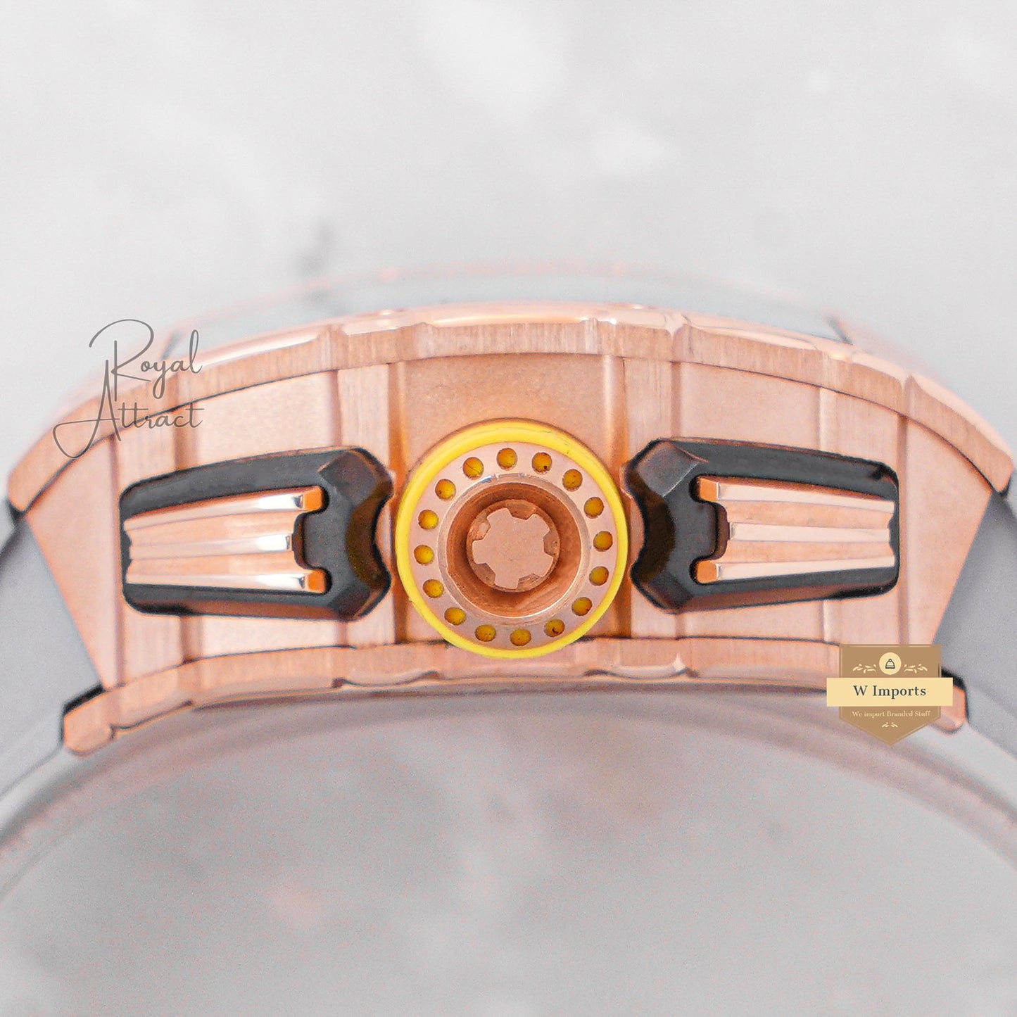 Latest Collection Chronograph Rose Gold Case Skeleton Dial With Gray Rubber Strap