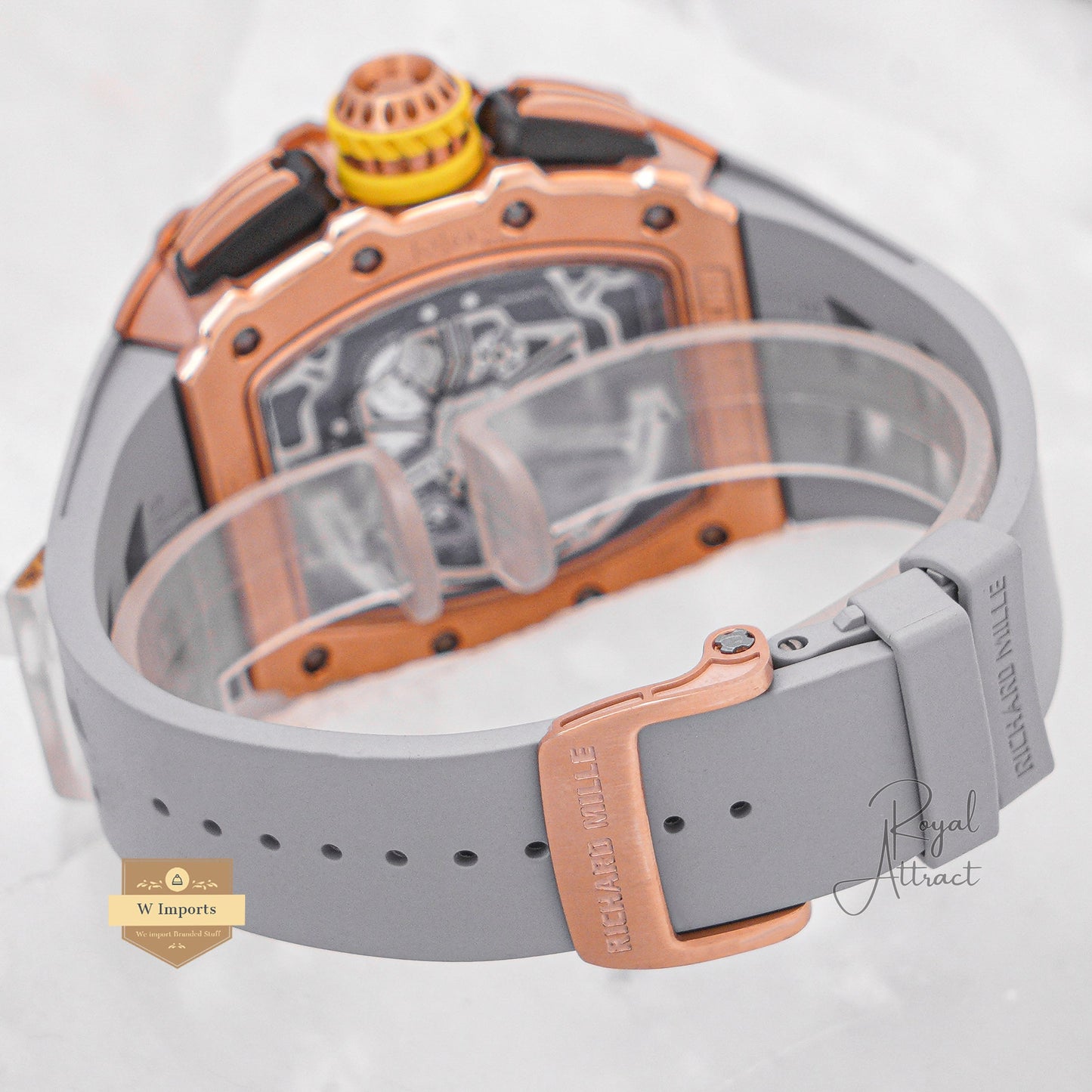 Latest Collection Chronograph Rose Gold Case Skeleton Dial With Gray Rubber Strap
