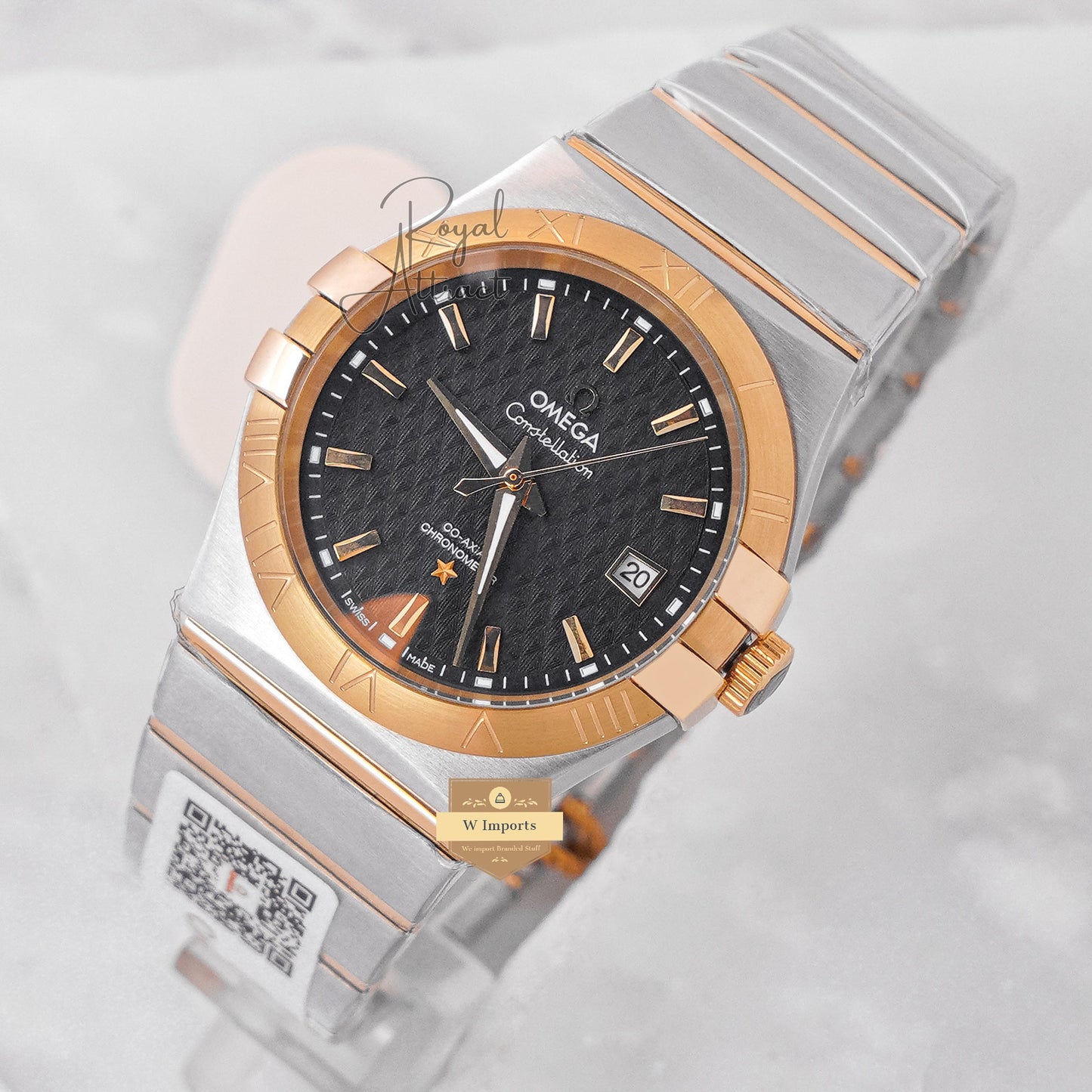 Latest Collection Two Tone Yellow Gold With Black Dial Chain Watch