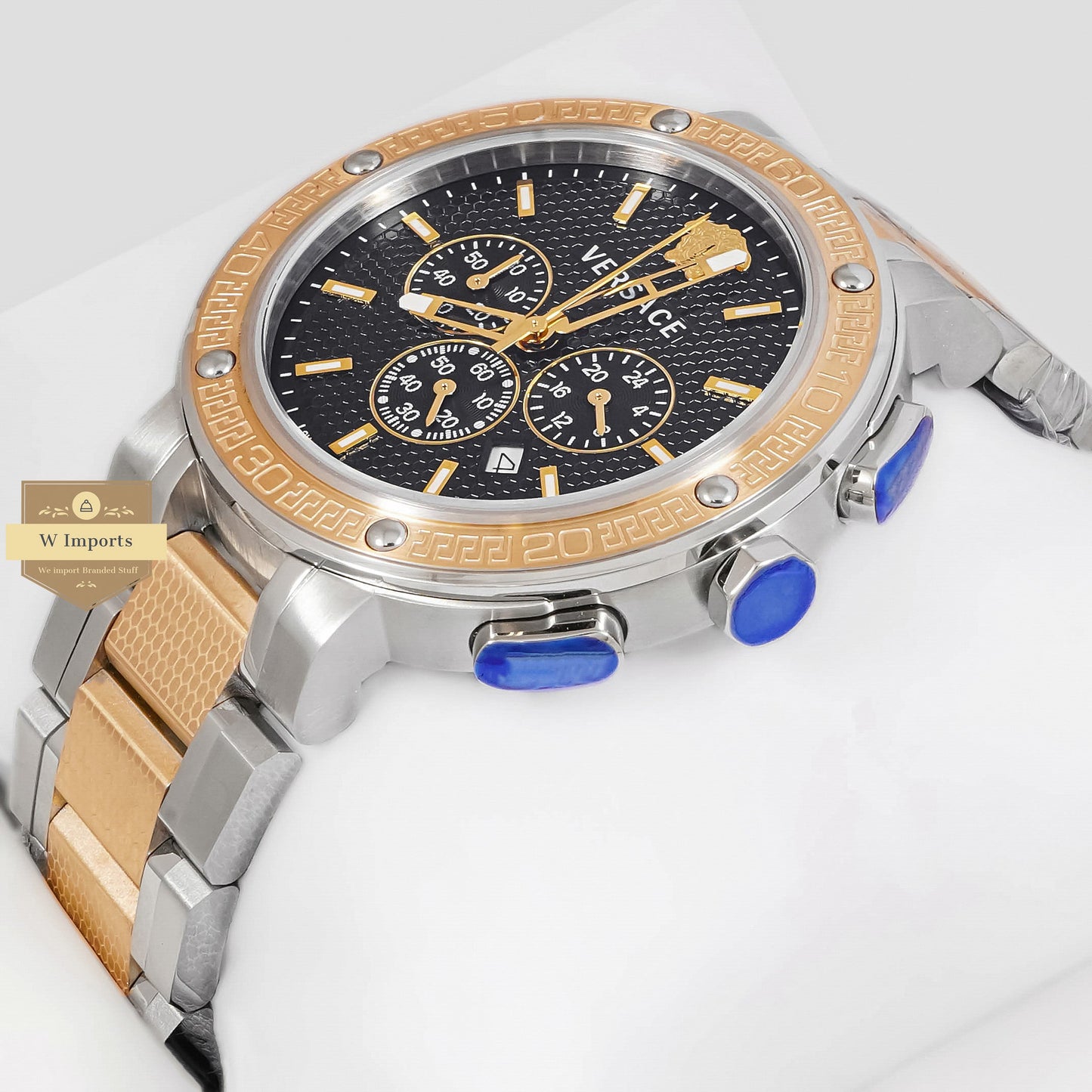 LATEST COLLECTION CHRONOGRAPH TWO TONE YELLOW GOLD WITH BLACK DIAL & GOLD INDEX