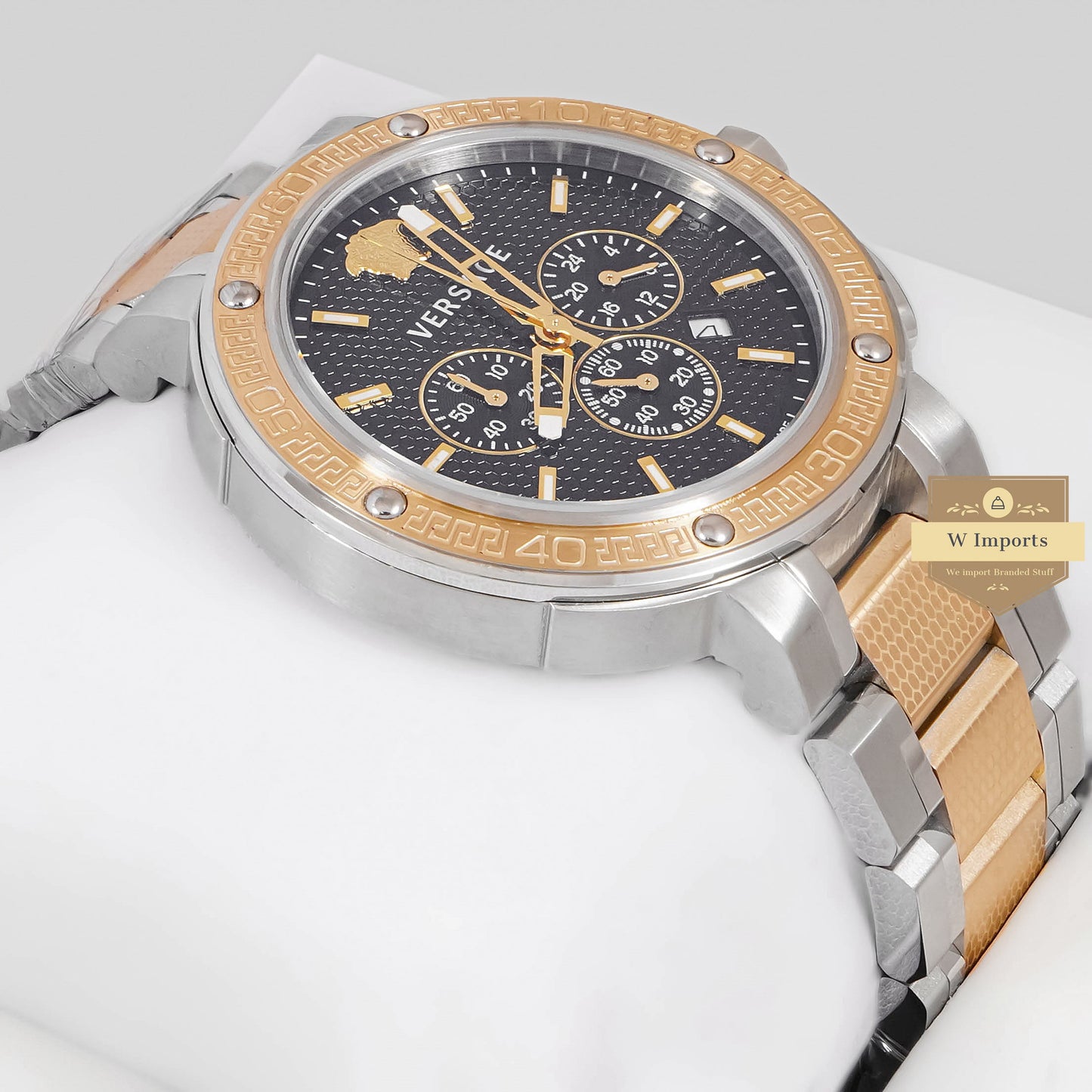 LATEST COLLECTION CHRONOGRAPH TWO TONE YELLOW GOLD WITH BLACK DIAL & GOLD INDEX