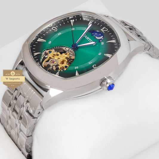 LATEST COLLECTION TOURBILLON SILVER WITH GREEN DIAL AUTOMATIC WATCH