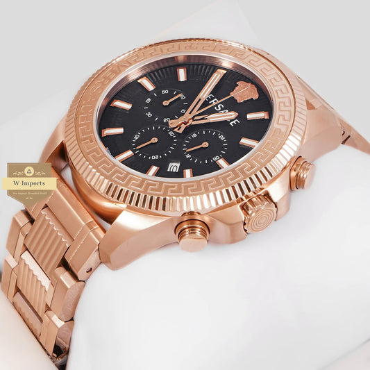 LATEST COLLECTION CHRONOGRAPH ROSE GOLD WITH BLACK DIAL CHAIN WATCH
