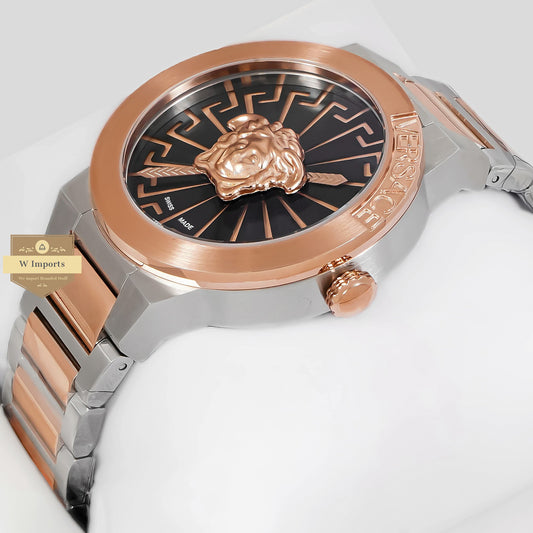 LATEST COLLECTION TWO TONE ROSE GOLD WITH BLACK DIAL CHAIN WATCH