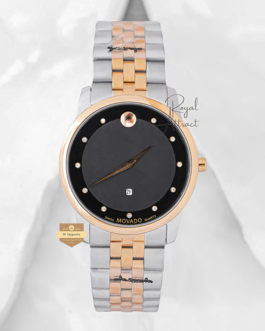 Latest Collection Two Tone Yellow Gold With Black Dial & Stone Figure (Date)